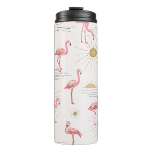 Flamingo sunset: vintage doodle pattern. thermal tumbler