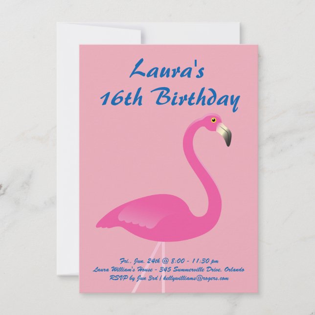 Flamingo Sweet 16 Birthday Party Invitation - Pink (Front)