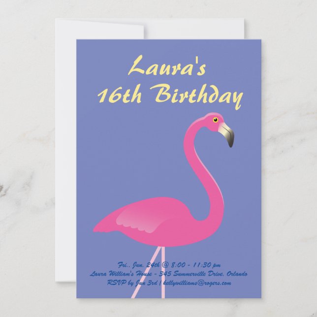 Flamingo Sweet 16 Birthday Party Invite - purple (Front)