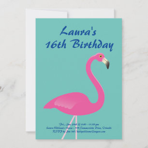 Flamingo Sweet 16 Birthday Party Invite- turquoise Invitation