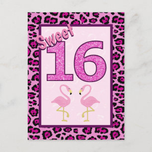 Flamingo Sweet Sixteen Birthday Postcard