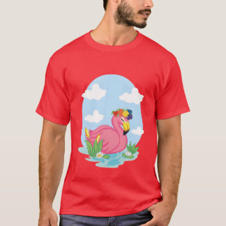 flamingo swimming on the lake for color vintage T-Shirt