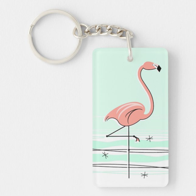Flamingo Text back key chain rectangle green (Front)