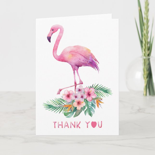 Flamingo Thank You Card Pink Tropical Baby Shower (Front)