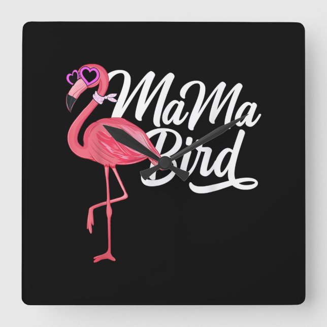 Flamingo Theme Birthday Gift - Mama Bird Flamingo Square Wall Clock (Front)