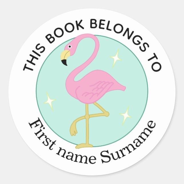 Flamingo This Book Belongs To Personalised  Classic Round Sticker (Front)