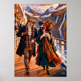 Flamingo & Tiger in Norway — Autumn Fjord Cruise P Poster