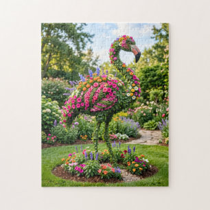 Flamingo Topiary in Tropical Flower Garden  Jigsaw Puzzle