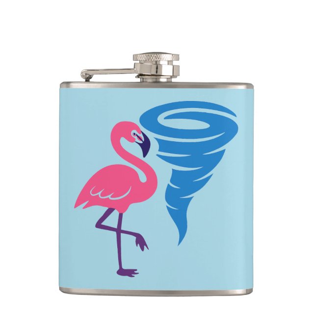Flamingo Tornado Bold Modern Graphic Art Hip Flask (Front)