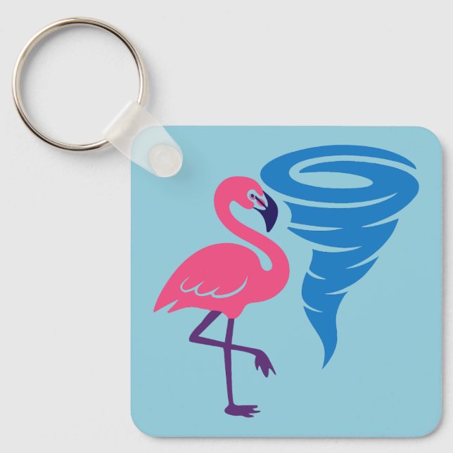 Flamingo Tornado Bold Modern Graphic Art Key Ring (Front)