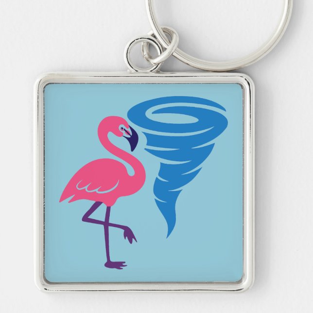 Flamingo Tornado Bold Modern Graphic Art Key Ring (Front)