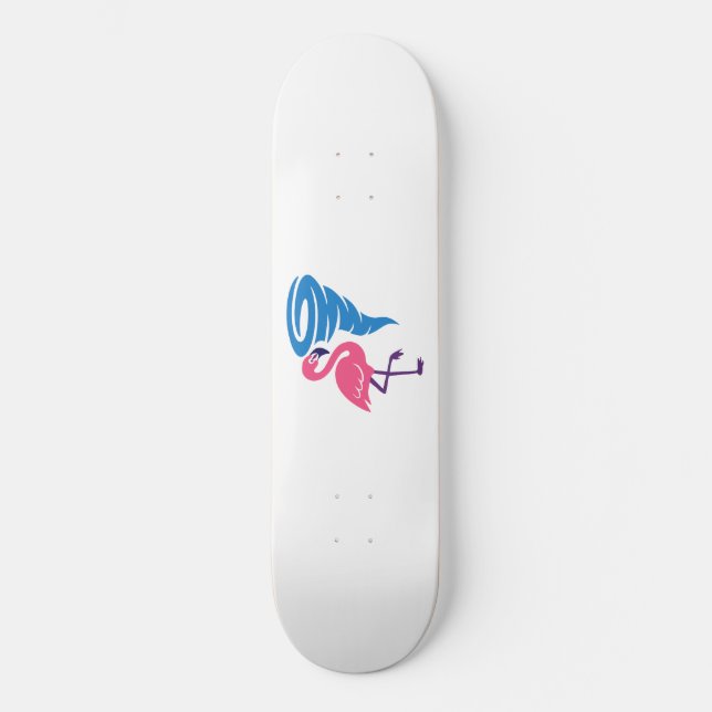 Flamingo Tornado Bold Modern Graphic Art Skateboard (Front)