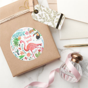 Flamingo & toucan tropical classic round sticker