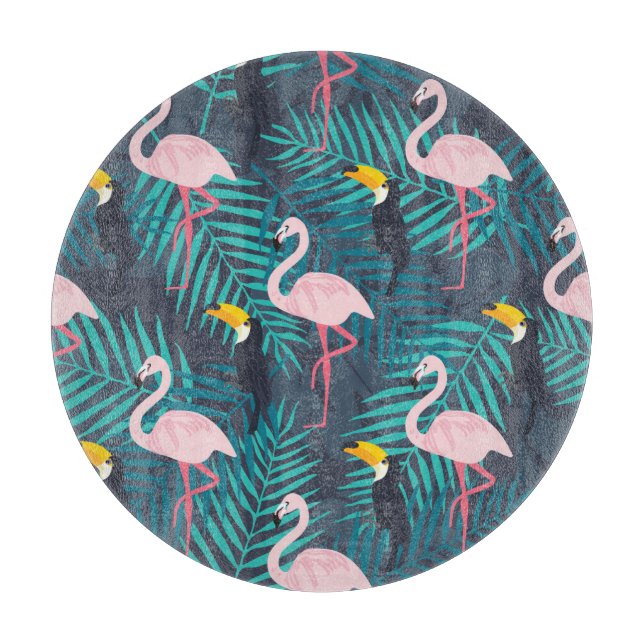 Flamingo, toucan: tropical leaf pattern cutting board (Front)