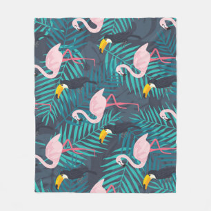 Flamingo, toucan: tropical leaf pattern fleece blanket