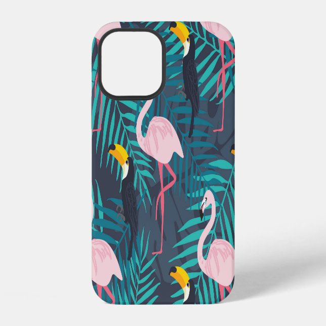 Flamingo, toucan: tropical leaf pattern iPhone case (Back)