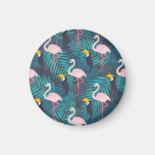 Flamingo, toucan: tropical leaf pattern magnet