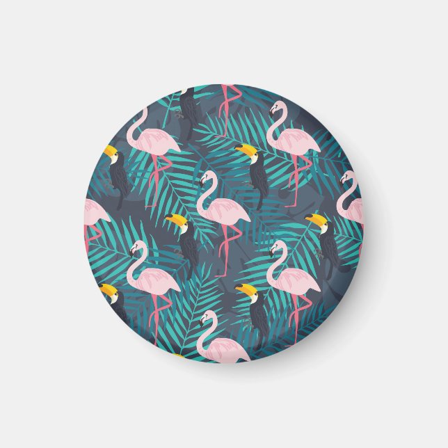 Flamingo, toucan: tropical leaf pattern magnet (Front)