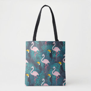 Flamingo, toucan: tropical leaf pattern tote bag