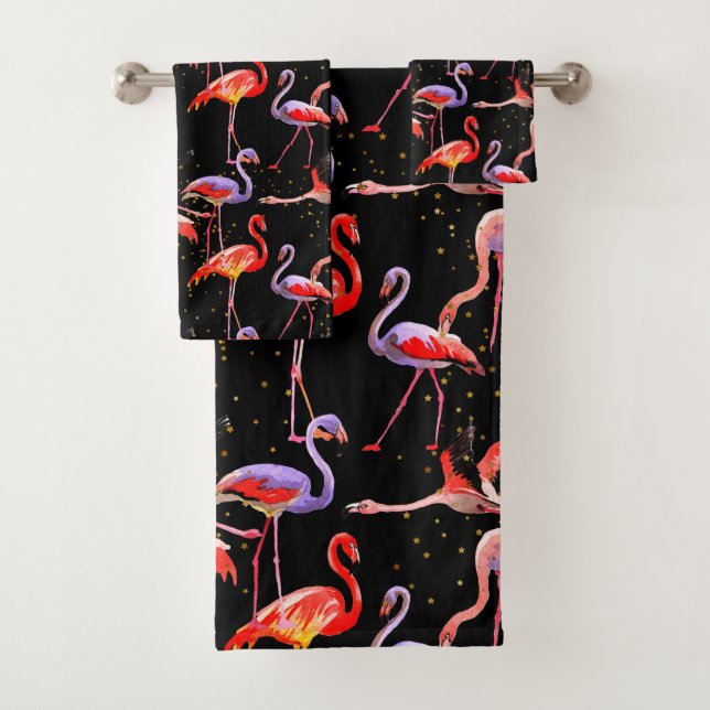 Flamingo Towel Set with Black Background (Insitu)