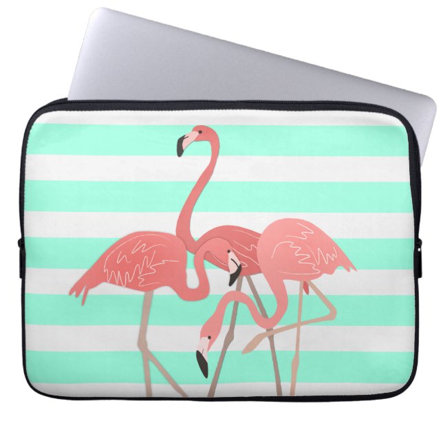 Flamingo Trio on Stripes Laptop Sleeve (Front)