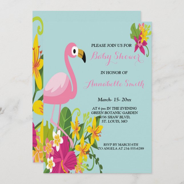 Flamingo Tropical baby shower Invitation (Front/Back)