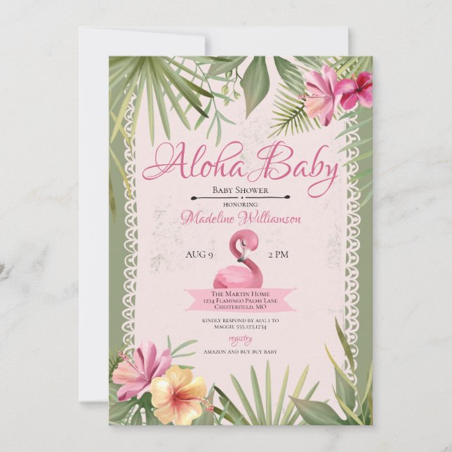 Flamingo Tropical Baby Shower Invitation (Front)