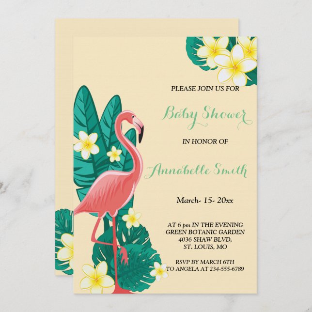 Flamingo Tropical baby shower Invitation (Front/Back)