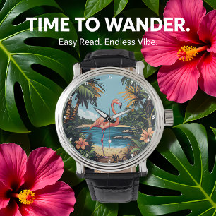 Flamingo Tropical Beach Wall Art Watch
