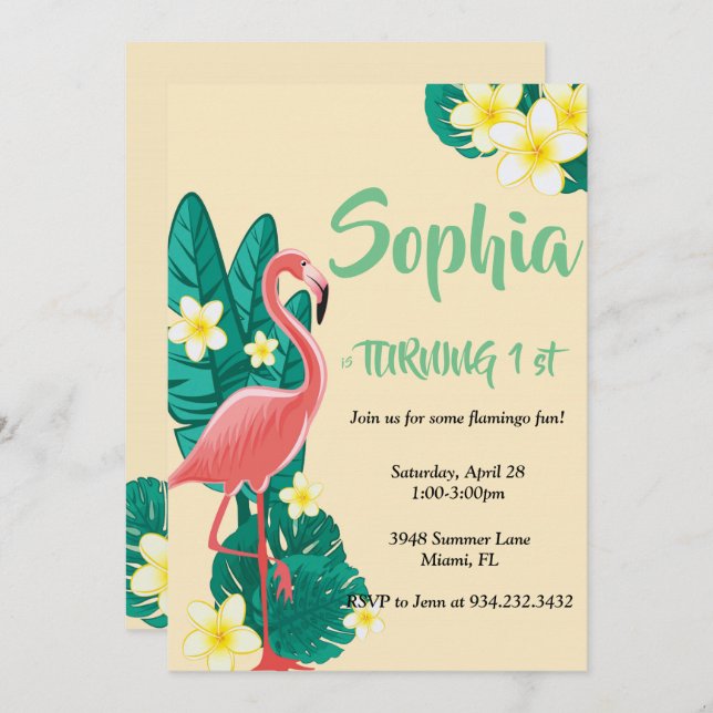 Flamingo Tropical birthday Invitation (Front/Back)