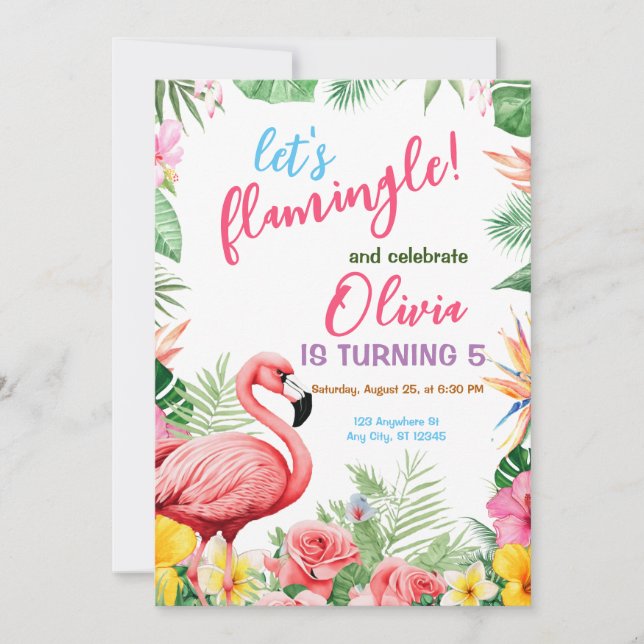 Flamingo Tropical Birthday Invitation Summer Pink  (Front)