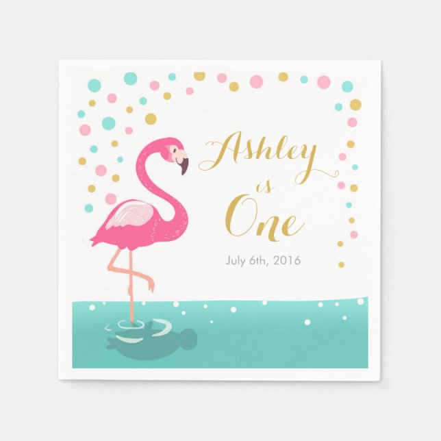 Flamingo Tropical Birthday Party Paper Napkin Girl (Front)