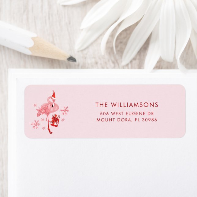 Flamingo Tropical Christmas Custom Return Address Return Address Label (Insitu)
