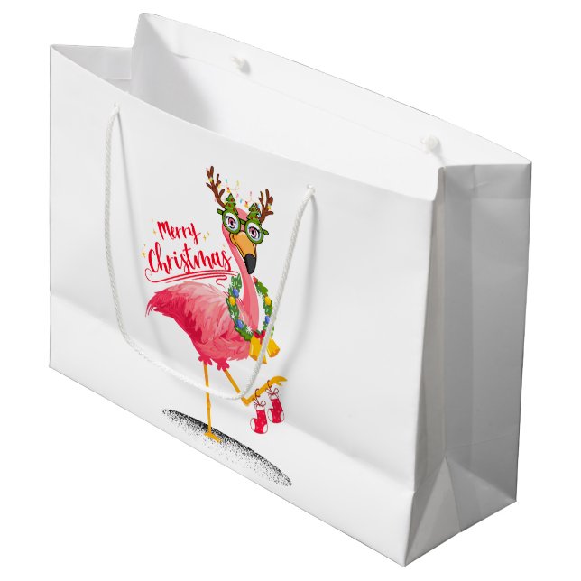Flamingo Tropical Christmas Large Gift Bag (Front Angled)