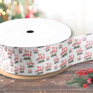 Flamingo Tropical Christmas Satin Ribbon