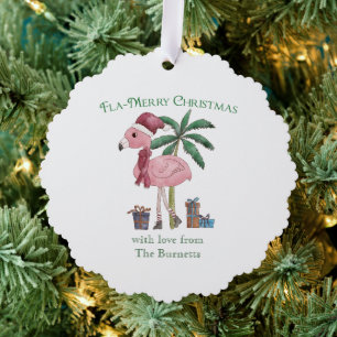 Flamingo Tropical Christmas Tree Decoration Card
