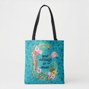 Flamingo tropical floral blue cheetah tote bag
