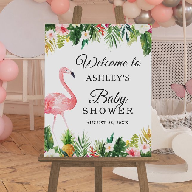Flamingo Tropical Floral Girl Baby Shower Sign (Creator Uploaded)