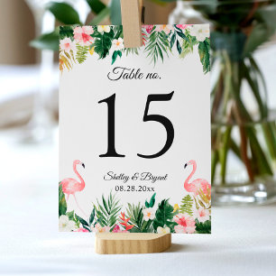 Flamingo Tropical Floral Wedding Table Number