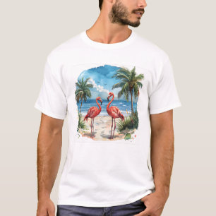 Flamingo Tropical Island Tshirt Beach Palmtrees