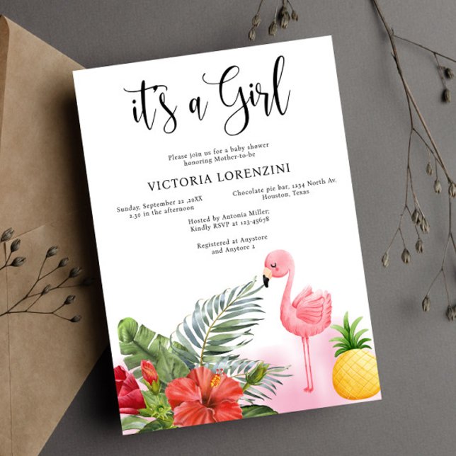 Flamingo Tropical Its a Girl Baby Shower  Invitation (Creator Uploaded)
