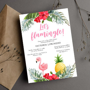 Flamingo Tropical Its a Girl Baby Shower  Invitation