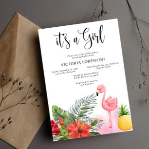 Flamingo Tropical Its a Girl Baby Shower Invitation