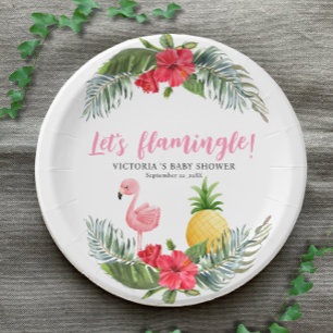Flamingo Tropical Its a Girl Baby Shower  Paper Plate