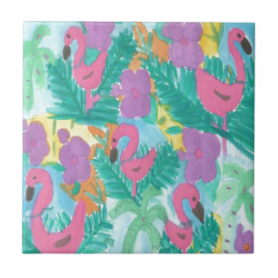 Flamingo Tropical Jungle Pattern Ceramic Tile