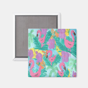 Flamingo Tropical Jungle Pattern Magnet