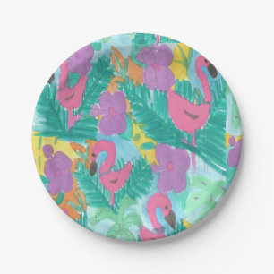Flamingo Tropical Jungle Print Paper Plate