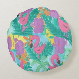 Flamingo Tropical Jungle Print Round Cushion
