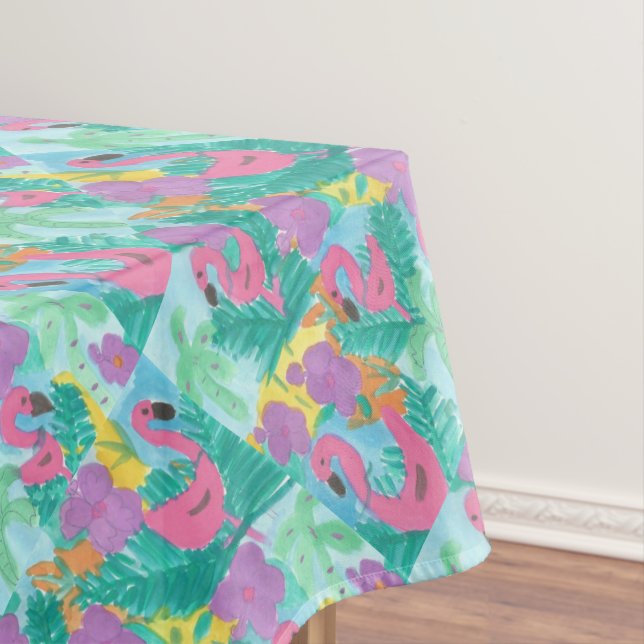 Flamingo Tropical Jungle Print Tablecloth (In Situ)