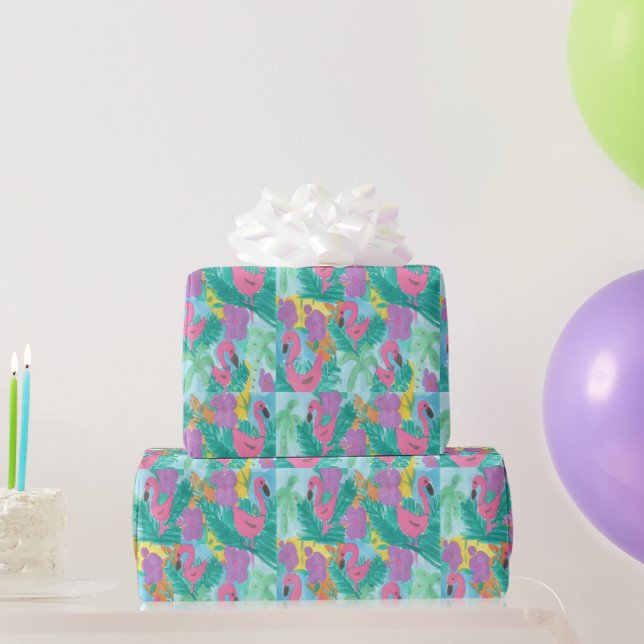 Flamingo Tropical Jungle Print Wrapping Paper (Party Gifts)